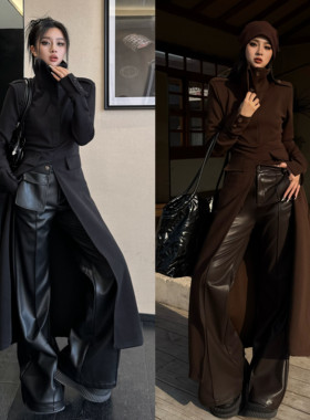 Blackgirl显瘦弹力上衣秋冬新款连衣裙微喇皮裤套装时尚高级韩式