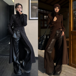 高级韩式 Blackgirl显瘦弹力上衣秋冬新款 时尚 套装 连衣裙微喇皮裤