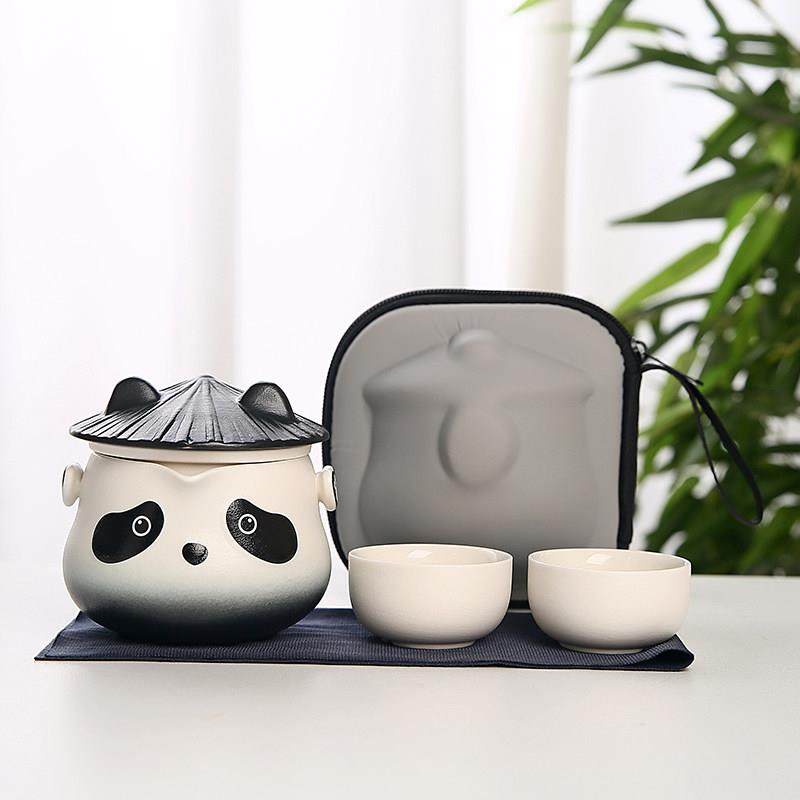 熊猫旅行茶具套组可携式户外露营车载泡茶壶快客杯一壶二杯小套装,餐饮具,旅行茶具,淘宝优惠券,粉丝福利购,淘宝优惠卷
