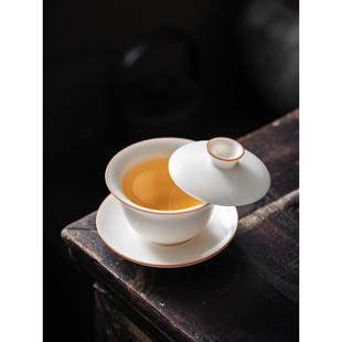 白汝窑悬停三才盖碗茶杯冰裂开片可养功夫茶具家用陶瓷带盖泡茶碗