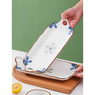 鱼盘陶瓷家用蒸鱼盘日本创意长盘双耳烤鱼盘高端微波餐具