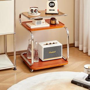 中古沙发边几小推车家用客厅移动沙发茶几北欧玻璃带轮床头置物架