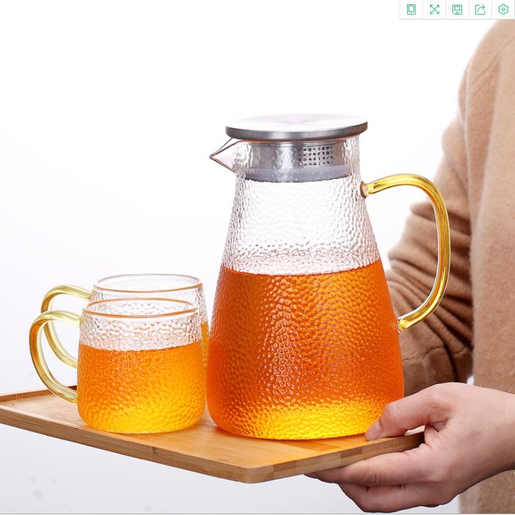 2020新款耐热玻璃沏泡花茶壶锤纹凉水壶晾水壶煮茶壶透明加厚包邮
