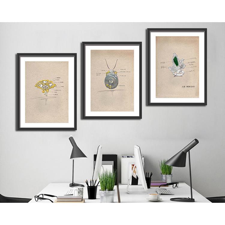 翡翠珠宝画 画 珠宝手绘图挂画 画 玉器手绘装饰有框画 画 翡翠玉