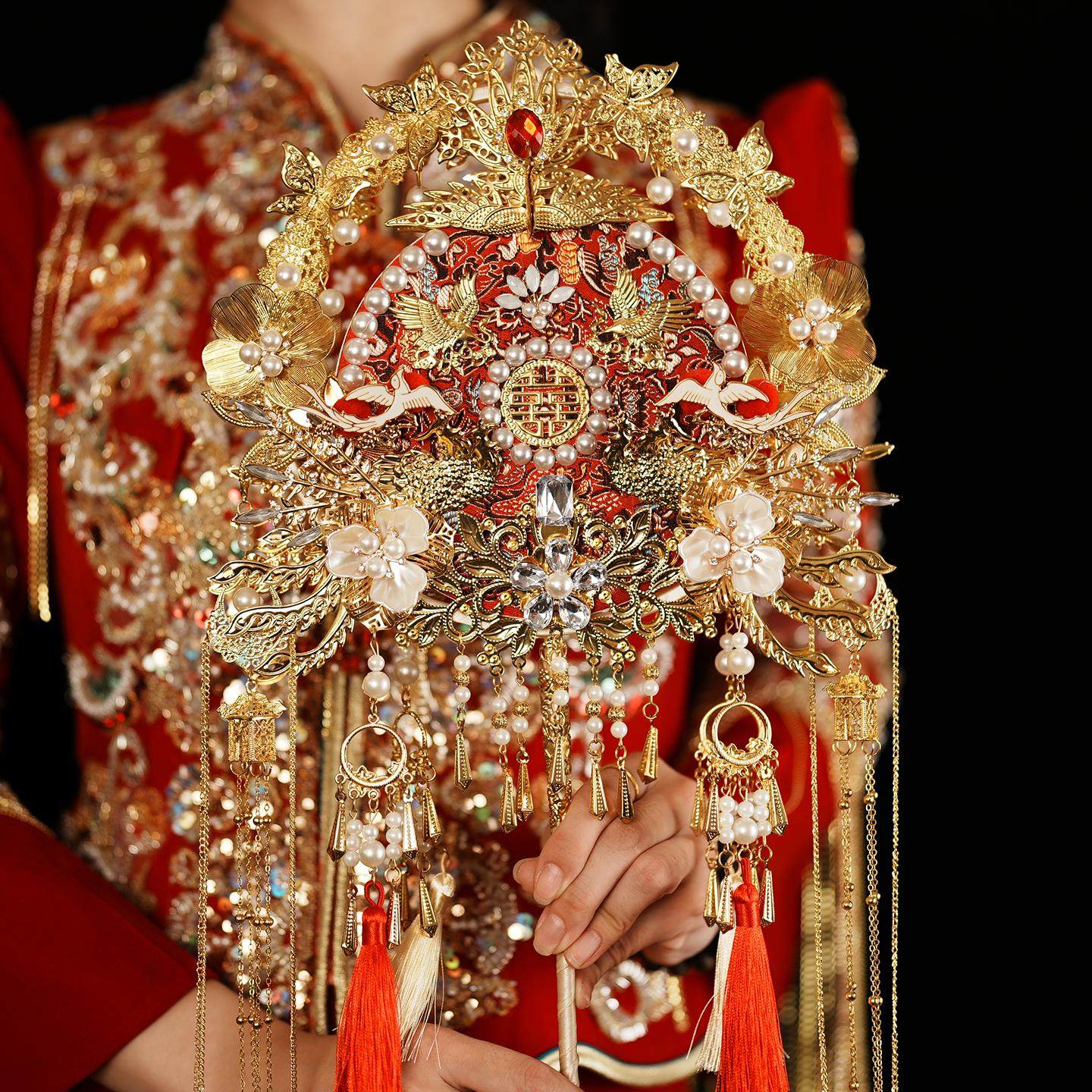 团扇双面双色高级感婚礼手工diy材料包新娘结婚扇子秀禾喜扇成品,家居饰品,工艺扇/团扇/喜扇/折扇,淘宝优惠券,粉丝福利购,淘宝优惠卷