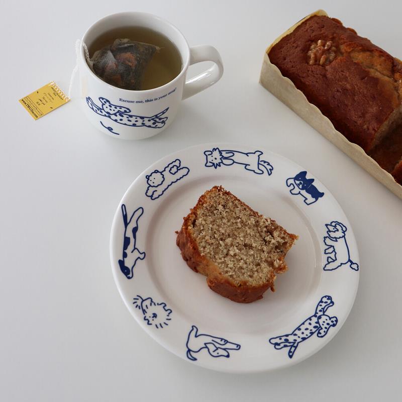 韩国ins复古陶瓷盘早餐牛奶马克杯咖啡杯甜品盘子小猫小狗平餐盘