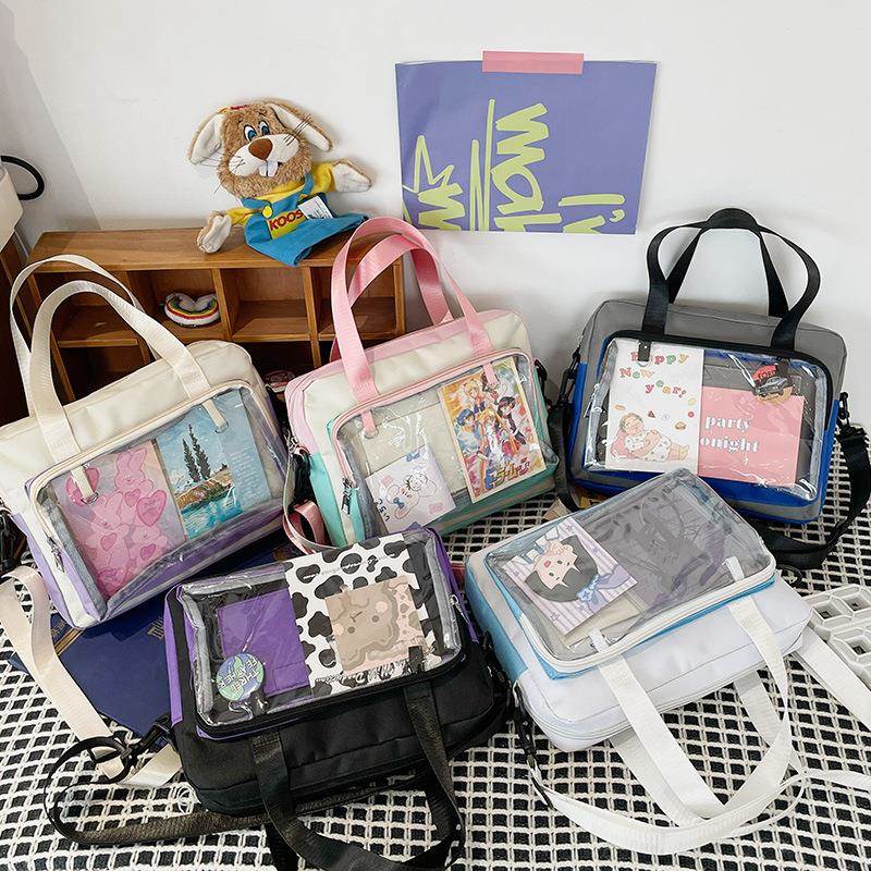 痛包女日系撞色制服包学生漫展手提单肩包二次元通勤透明斜挎包