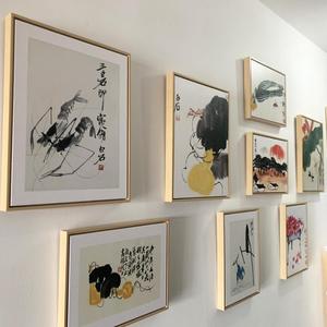 新中式挂画客厅装饰画齐白石水墨虾国画柿子小尺寸免打孔墙面装饰