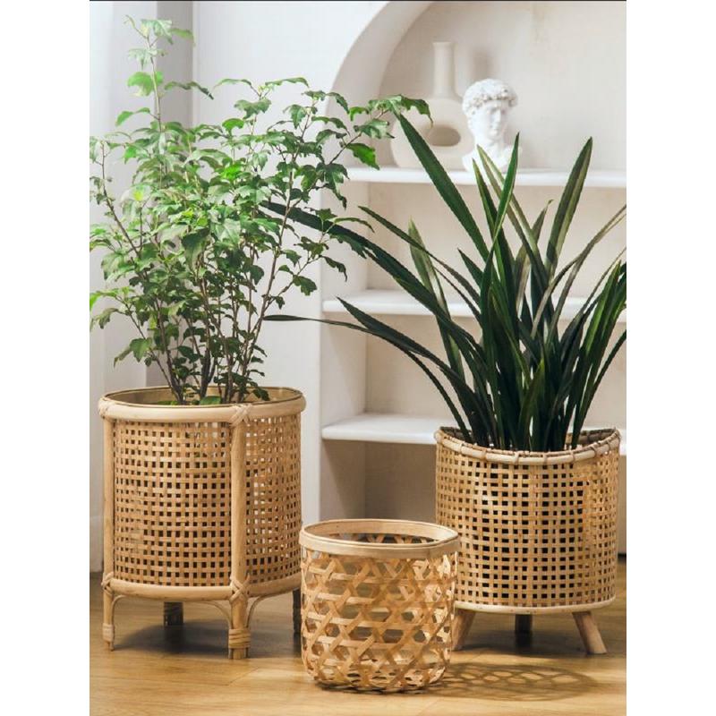 1vpr藤编花篮花盆竹编摆放客厅落地式盆景植物花架置物架阳台多肉