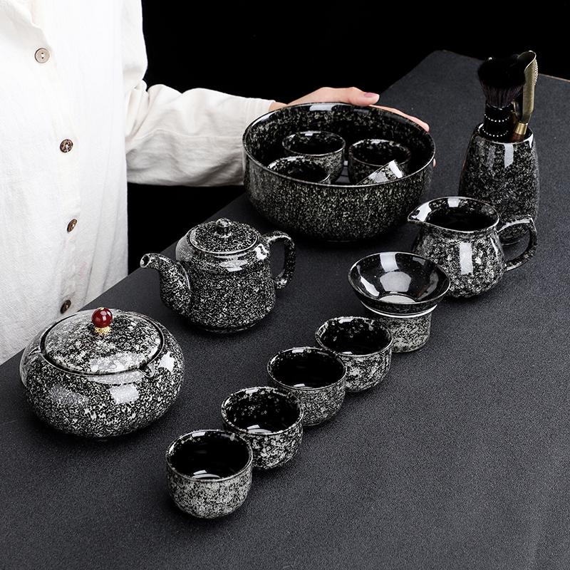 中式复古风陶瓷功夫茶具套装家用简约窑变茶壶茶洗茶杯烟灰缸