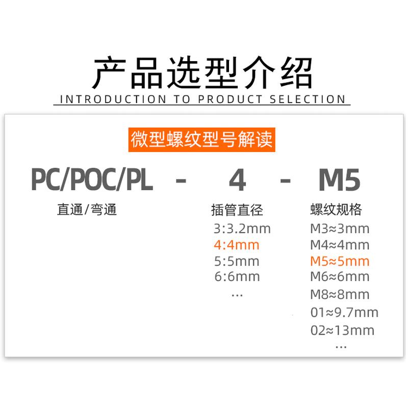 PL2气动快速微型迷你接头气管快插PL4-M3/M4/M5/M6螺纹弯通接头