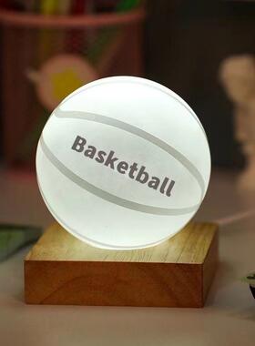 发光篮球水晶球办公室电脑桌面小摆件创意家居房间装饰品足球礼物