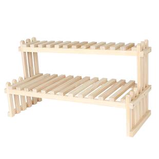 alj6ins双层隔板收纳整理桌面多肉花架植物实木梯形松木安装简易