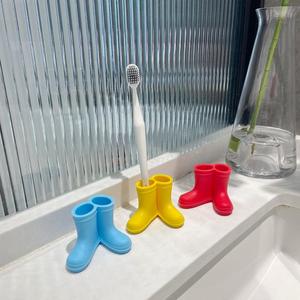 创意卡通情侣雨靴牙刷置物架儿童硅胶可沥水牙刷架卫生间台面置物