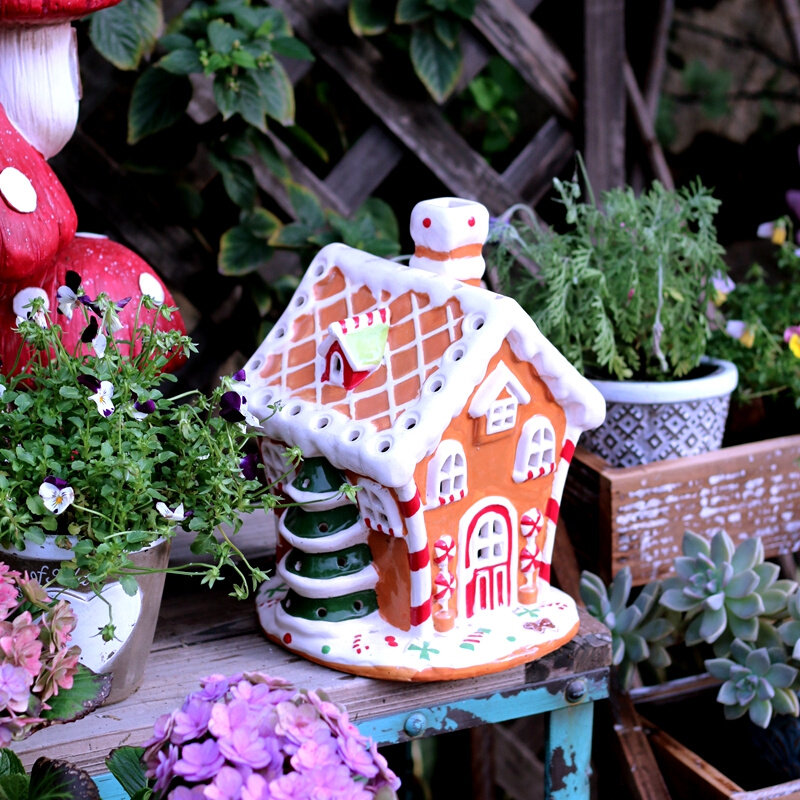 花园庭院桌面陶瓷糖果屋摆件田园独特建筑童话装饰屋造景户外装饰