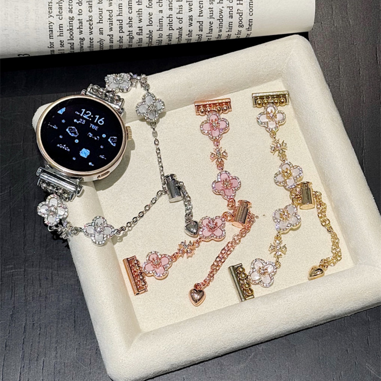 花朵十字架锌合金贝母玻璃适用华为GT6pro智能手表替换安42表带gt5表链gt4高级感fit4女款OppowatchX2min18mm