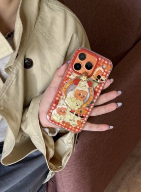 双层磁吸充电橙色格子星星人适用iPhone17promax手机壳16全包苹果15高级感14可爱防摔秋冬女新款星宇橙卡通pm