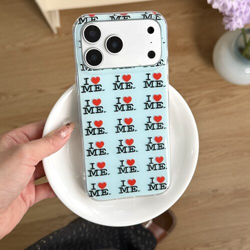 蓝底Iloveme适用iPhone17promax手机壳16苹果15pro小清新14高级感春夏爆款小红书同款英文字母明星防摔双层pm