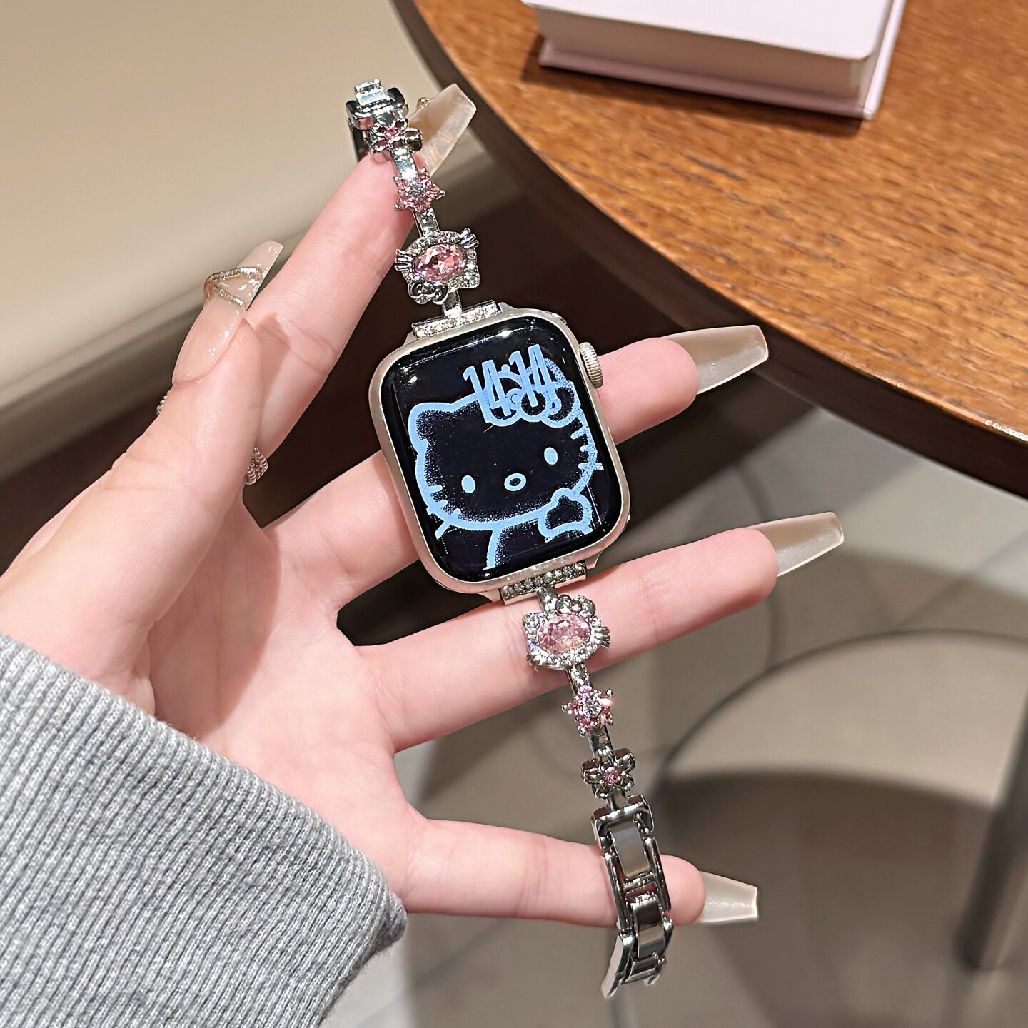 轩花钻kt猫手表链适用iwatchs10智能运动手表替换带苹果se9水钻s8彩钻7高级感华为fit4小米手环9女新款金属