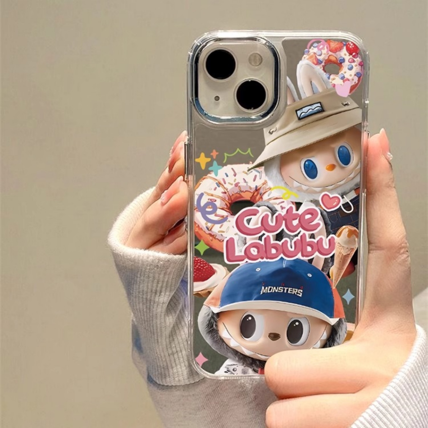 zimomo卡通拉布布labubu适用16苹果15Promax手机壳14imd镜面iPhone13补妆镜子12网红11男女潮玩8plus气囊7xrx