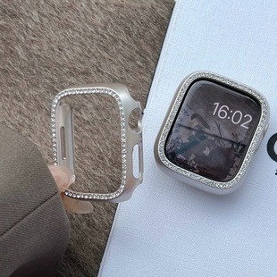 蛮舟适用AppleWatch9手表表盘保护壳8苹果S9镶钻se2边框壳iwatch3/4/5/6/7/1SE半包硬壳38/45mm女带钻表壳套0