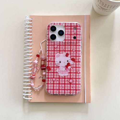 红格纹kitty冰糖葫芦适用iPhone17promax手机壳16苹果15全包气囊防摔14高级感13新年马年带手链卡通可爱女ins