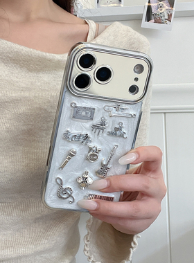 天使眼滴胶立体音乐适用iPhone17pormax手机壳16苹果15全包14保护套高级感拼接闪粉女小清新新年简约个性白色