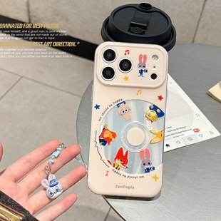 卡通唱片疯狂动物城挂件适用iPhone17promax手机壳全包16苹果15可爱双层IMD气囊防摔吊坠新年音乐男女保护套