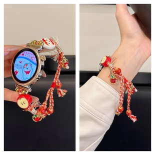 7表盘42mm女手链新年小米手环9 安圣诞招财猫吊坠手绳适用华为GT6pro智能手表替换带gt5红绳iwatch11