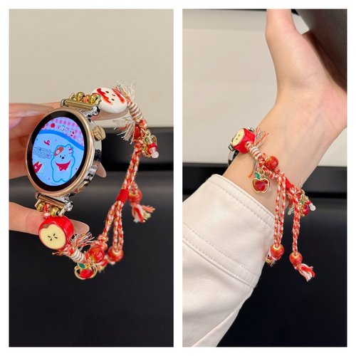 安圣诞招财猫吊坠手绳适用华为GT6pro智能手表替换带gt5红绳iwatch11/10/9/8/7表盘42mm女手链新年小米手环9