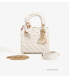 2026新款真皮菱格戴妃包女生生日礼物轻奢手提斜挎包