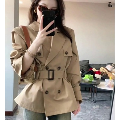 高级感风衣外套女秋季新款女装卡其色英伦风小个子收腰短款大衣潮