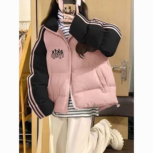 2026新高品质手塞棉加厚冬季新款棉服三条杠宽松纯色棉衣面包服女