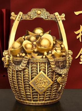 招财纯铜一桶金摆件聚宝盆存钱罐元宝如意招财进宝家居装饰品摆件