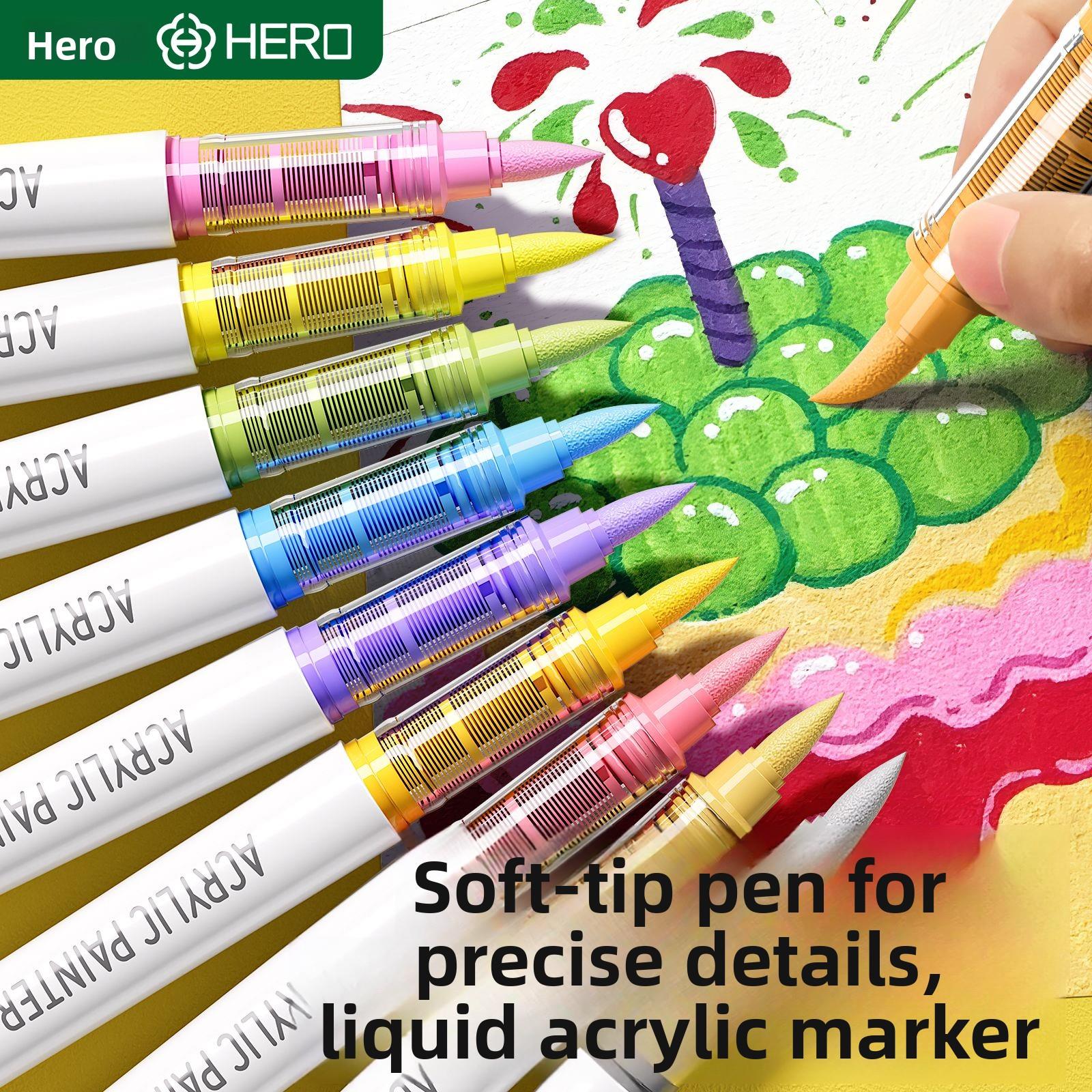 英雄24色勾线笔丙烯新马克笔直液式丙烯专用画笔小学生专用红色彩