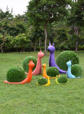 户外园林景观装饰摆件模拟动物卡通绿色植物蜗牛幼儿园公园玻璃纤