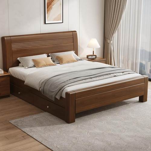 新中式床实木床1.8米主卧双人床出租房用简约1.5米可储物单人床架