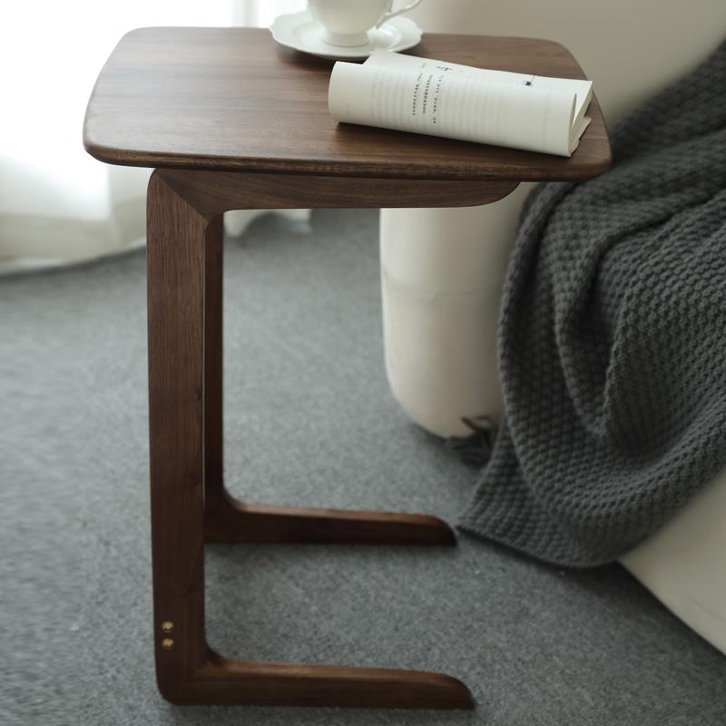 黑胡桃木可移动沙发边几迷你茶几零食收纳家用C型电脑桌床边角几