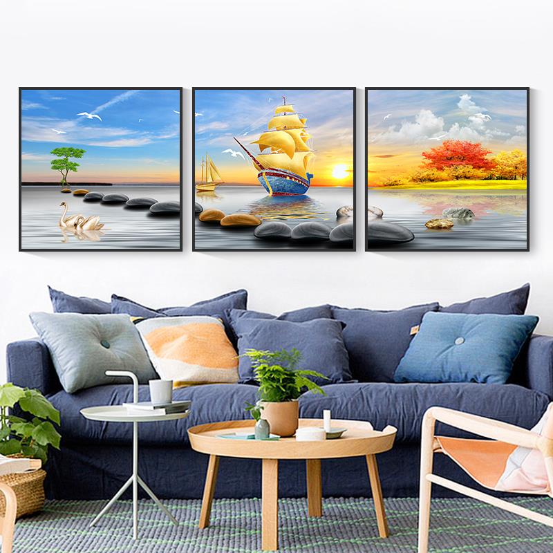北欧客厅沙发背景墙壁装饰画现代简约正方形三联家居抽象麋鹿挂画图片