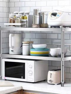 新款加厚不锈钢置物架单层台面微波炉架厨房用品锅碗调料收纳一层