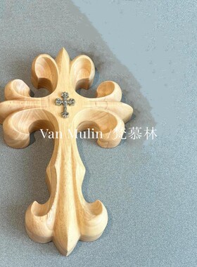 现货美式家居实木雕单品十字花银饰重工复古客厅大型桌面摆件墙壁