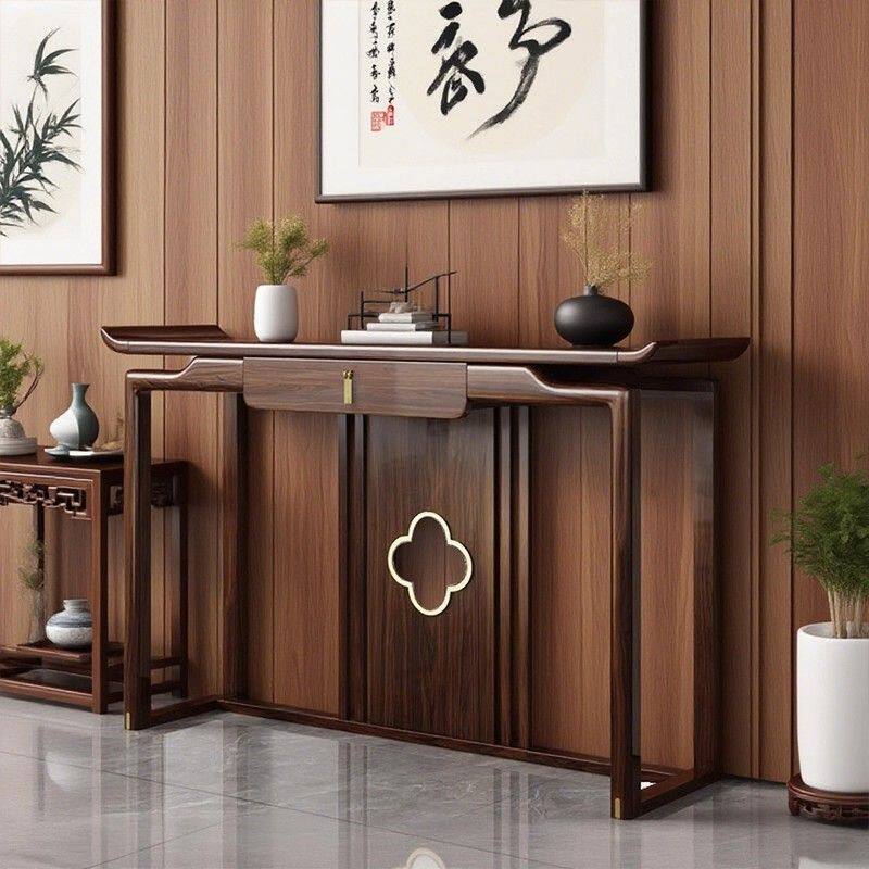 新中式乌金木玄关桌全实木入户正对门靠墙条案神台供桌香案玄关柜