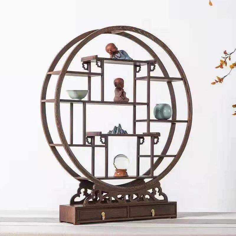 红木鸡翅木博古架紫砂茶壶奇石花盆多宝阁鸡翅实木展示架桌面收纳