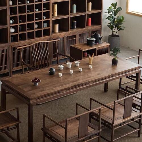 环保E0级榆木新中式可移动储物茶桌泡功夫茶室
