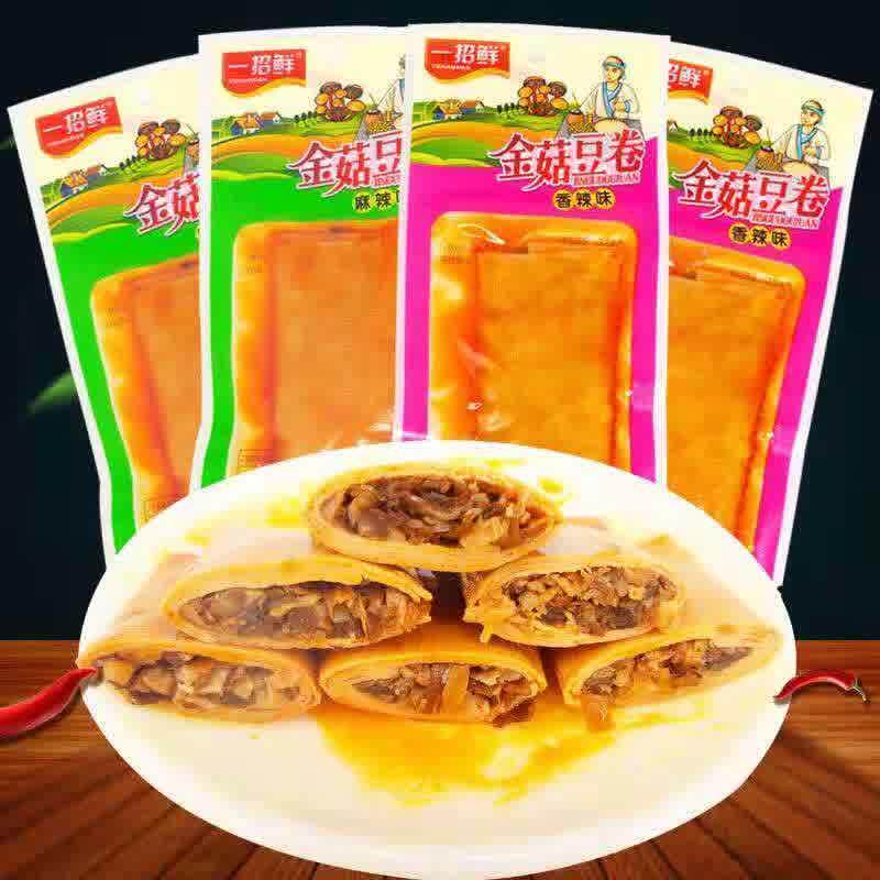 一招鲜金菇豆卷香辣麻辣夹心金针菇豆乾豆腐皮制品休闲零食28克