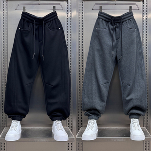 男士 宽松直筒加绒休闲裤 抽绳束脚运动卫裤 情侣款 冬季 加厚长裤 新款