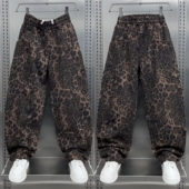 网红宽松百搭青年阔腿哈伦裤 豹纹印花设计潮流弯刀裤 个性 2025新款
