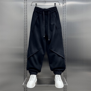 潮牌卫裤男秋冬重磅美式水洗加绒休闲运动裤宽松时尚束脚哈伦裤男