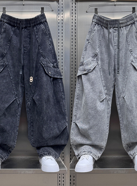 2025秋季新款美式潮牌复古多口袋机能工装裤男士宽松弯刀休闲裤子