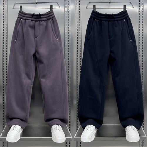 加绒加厚男士潮牌纯色弯刀裤青年